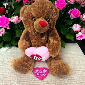 Best Made Toys Teddy Bear Plush Love Heart Pillow Stuffed Animal Brown Pink Red